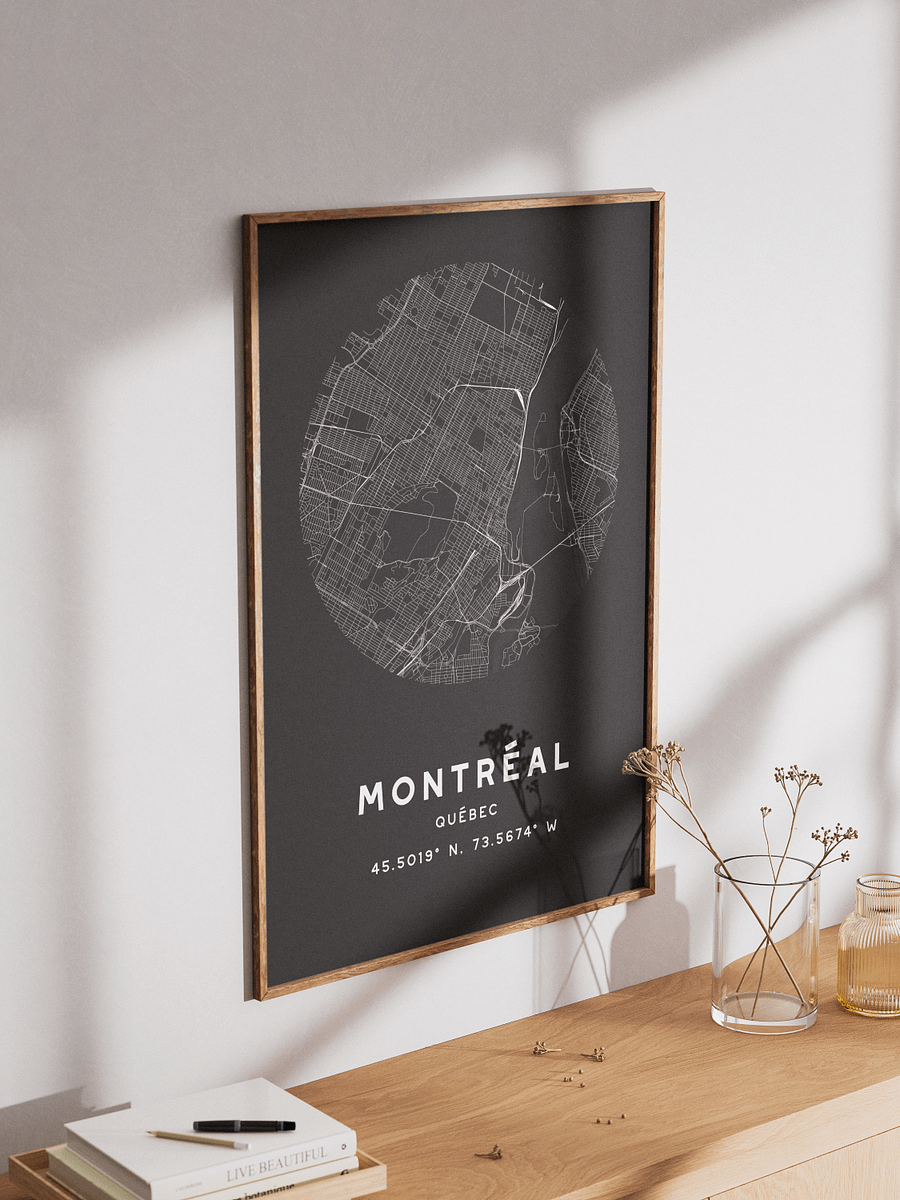 Montreal Street Map Poster – Black Minimalist Circular City Art product image (3)