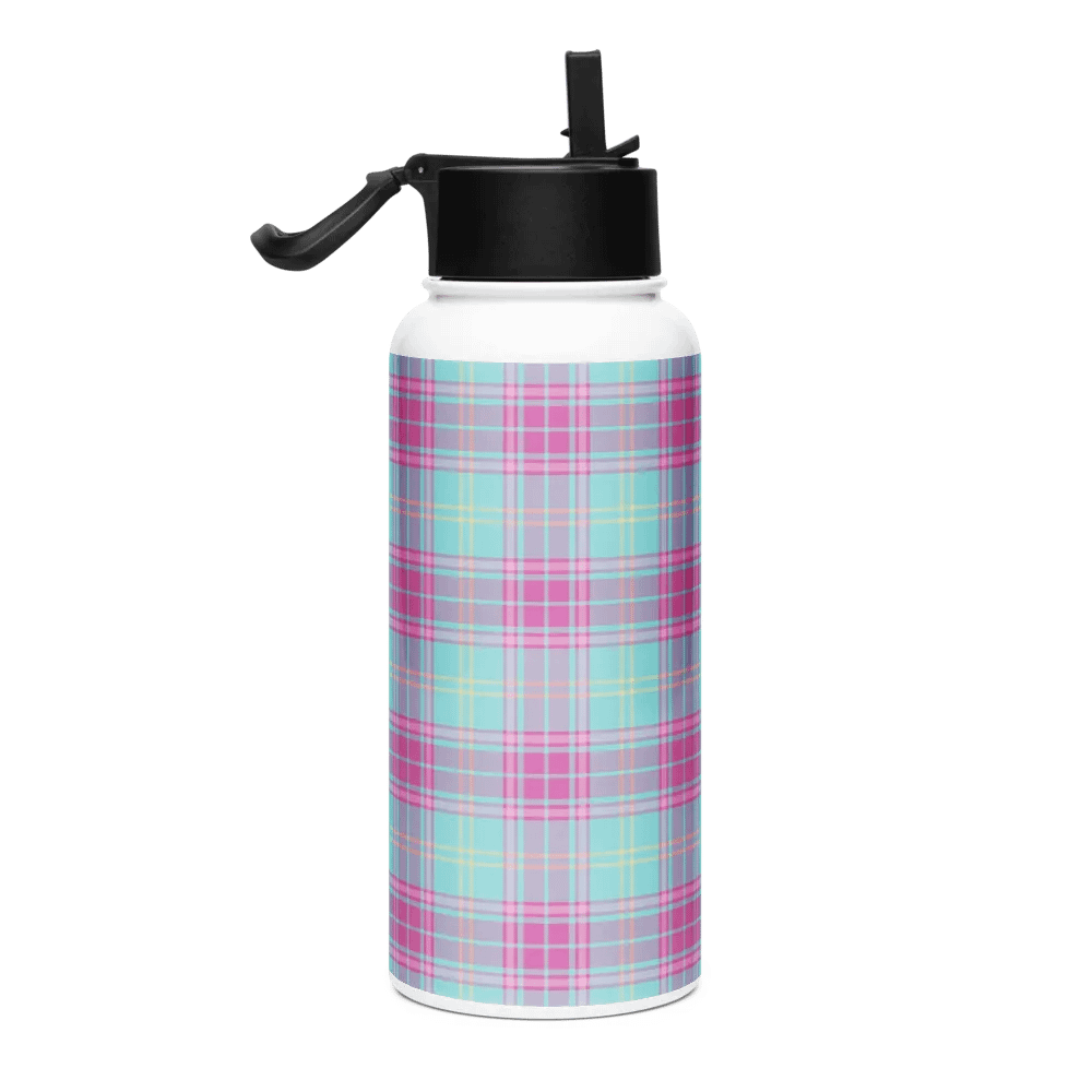Hot Pink and Aqua Plaid Water Bottle product image (1)