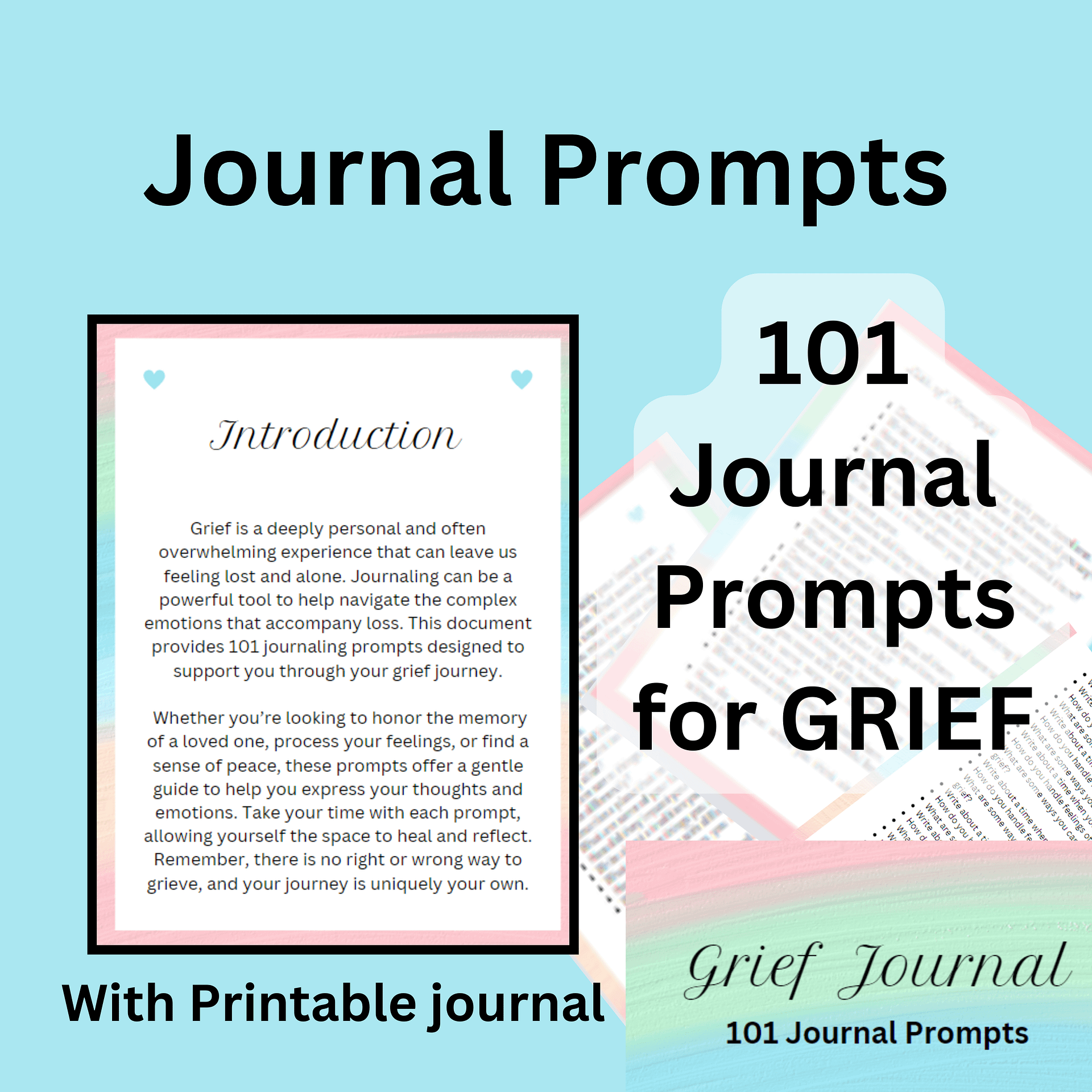 Grief Journal Prompts- 101 Journal Prompts to help you grieve product image (1)
