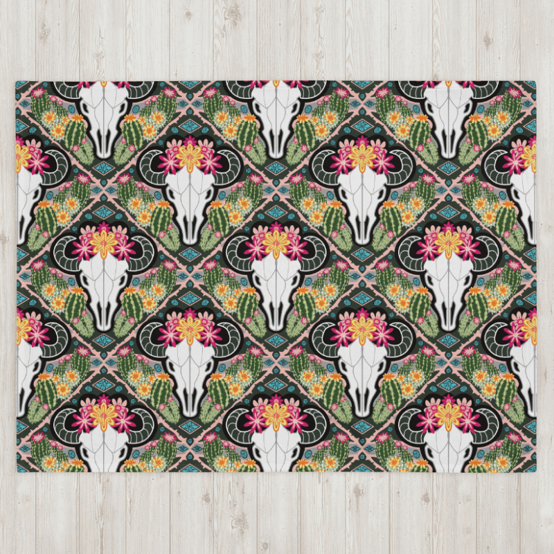 Western Americana Cacti Cow | Desert-Chic Throw Blanket in Soft Fleece product image (7)
