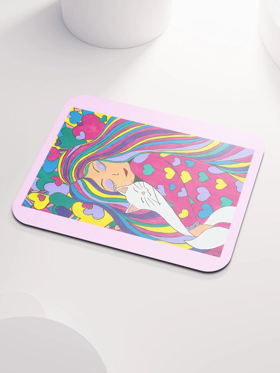 Girl with the white cat - (art by Dina R.) - acrylic painting picture - Classic Mouse Pad product image (3)