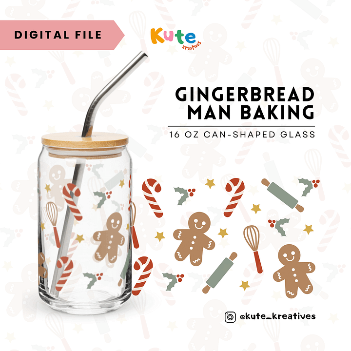[Digital File] 16oz Can-Shaped Glass Wrap PNG | Gingerbread Man Baking product image (1)