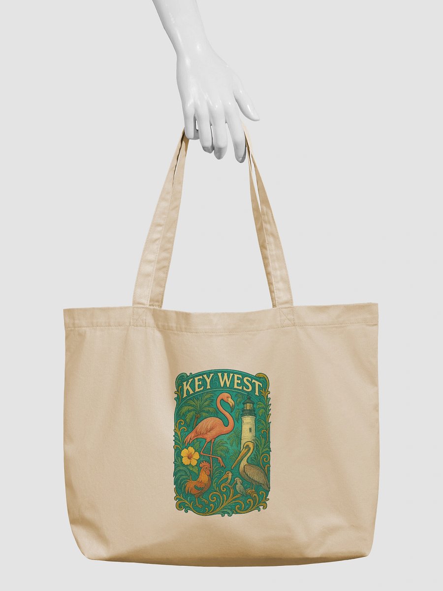 Key West Organic Cotton Tote Bag with Flamingo, Pelican, Rooster, Lighthouse, and Hibiscus product image (6)