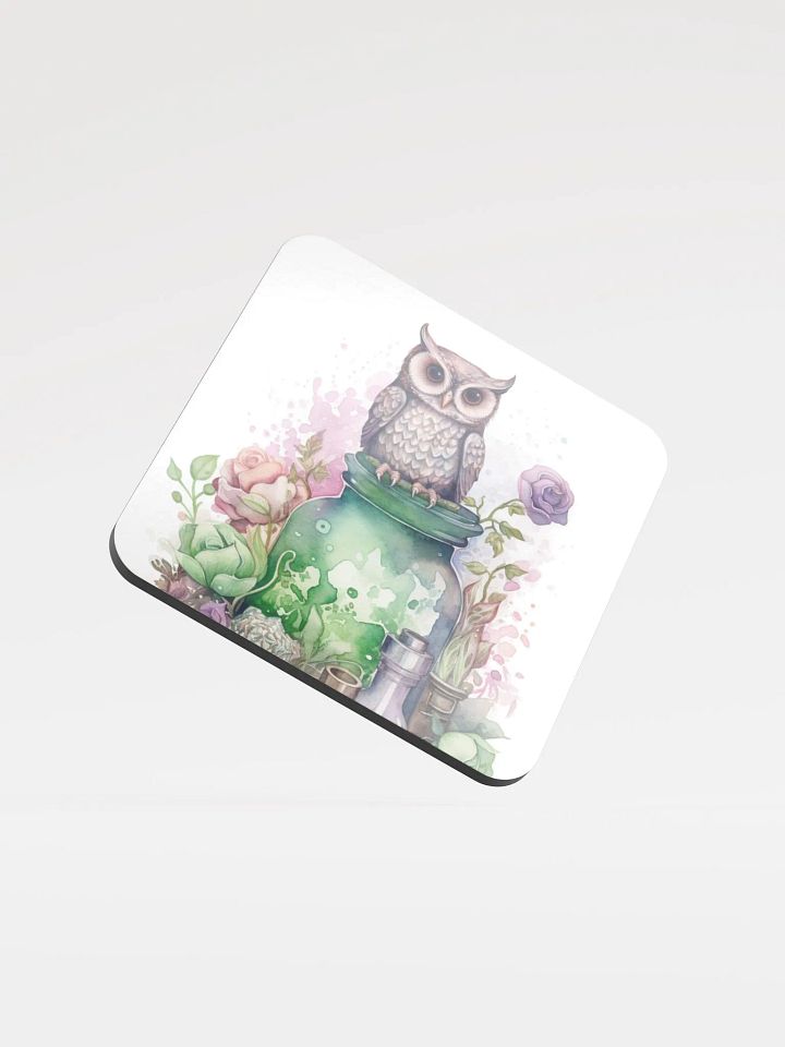 Glossed Cork Coaster 🦉 Peaceful Green with a Hint of Pink - Owls Vibes - Motif 2 product image (1)