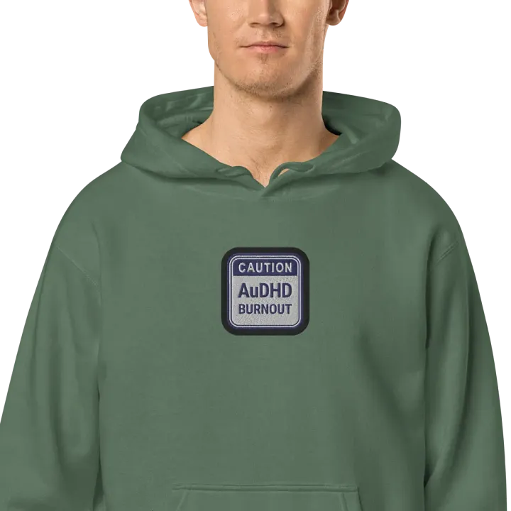 CAUTION: AuDHD BURNOUT embroidered pigment hoodie (navy bubble design) product image (2)