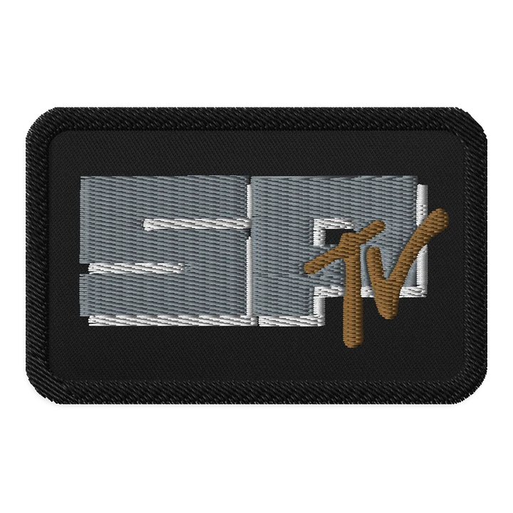 SP TV Patch - Embroidered - Rectangle. Grey and brown product image (1)