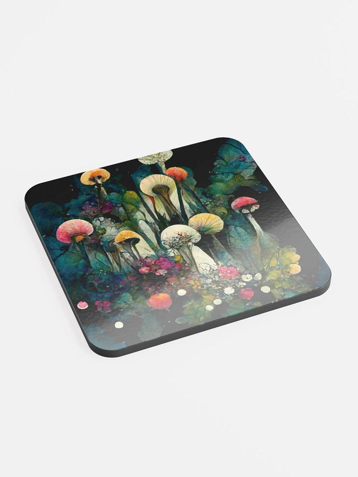 Whimsical Mushroom Garden Glossed Cork Coaster product image (2)
