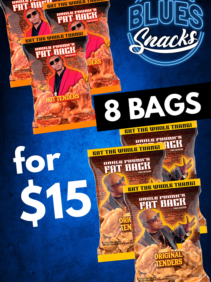 UNKLE PHUNK'S FAT BACK 4 HOT TEND. & 4 ORIG TEND. 2.5OZ (8 Bags) product image (1)