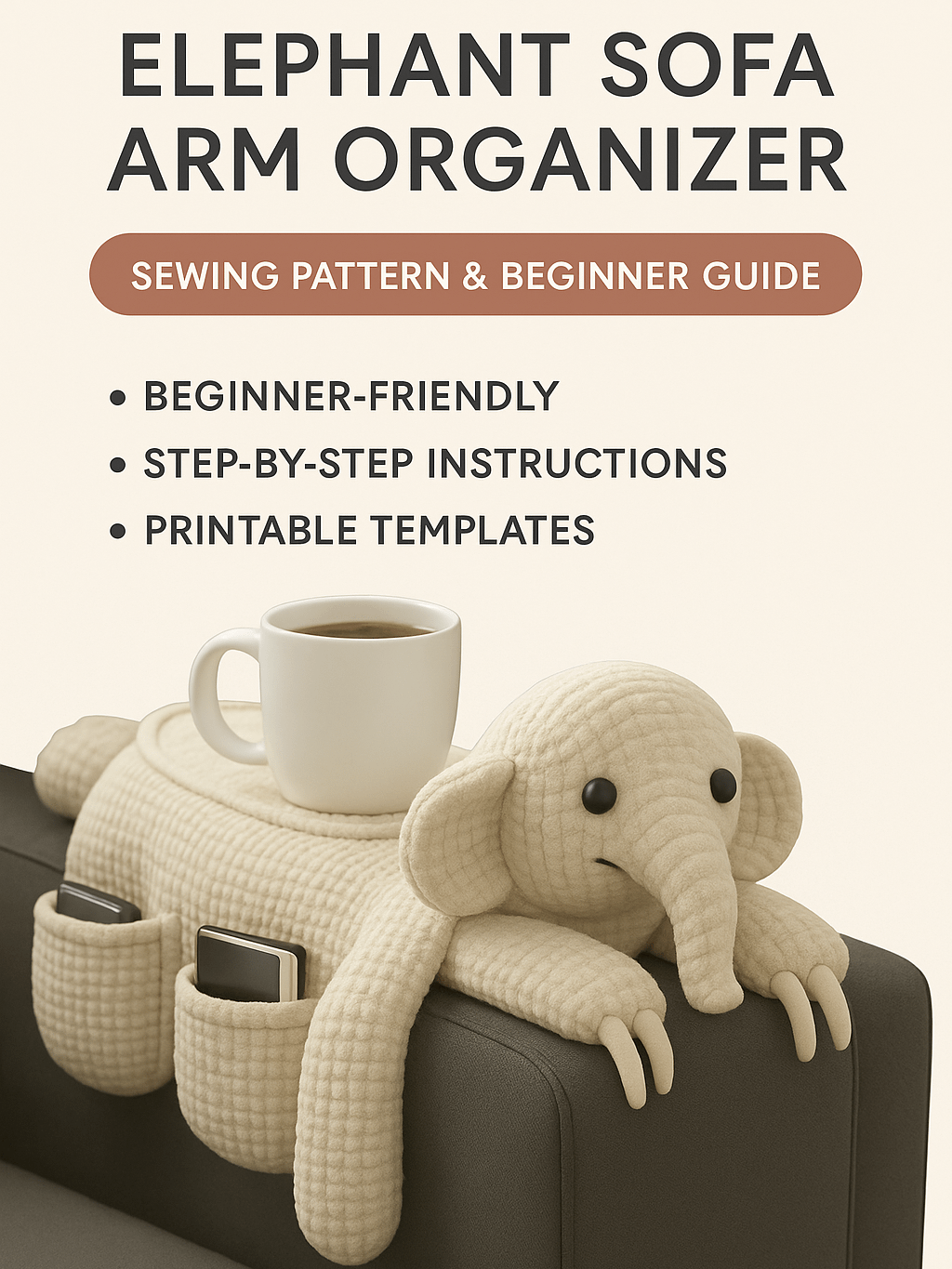 Elephant Sofa Arm Organizer – Sewing Pattern & Beginner Guide product image (1)