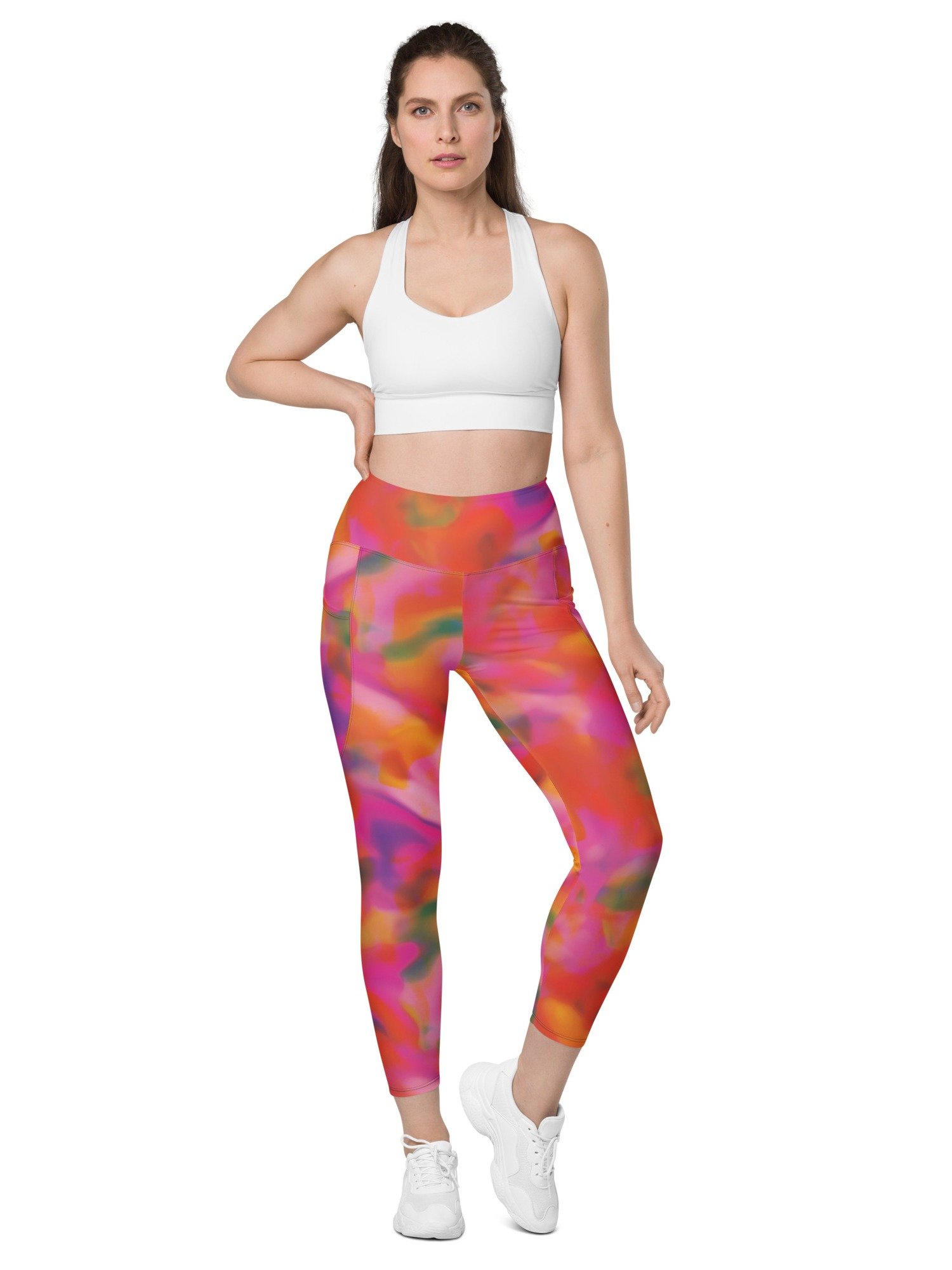 Recycled Leggings with Pocket "Trendy Vibrant Pink Orange Tie-Dye" Printed product image (6)