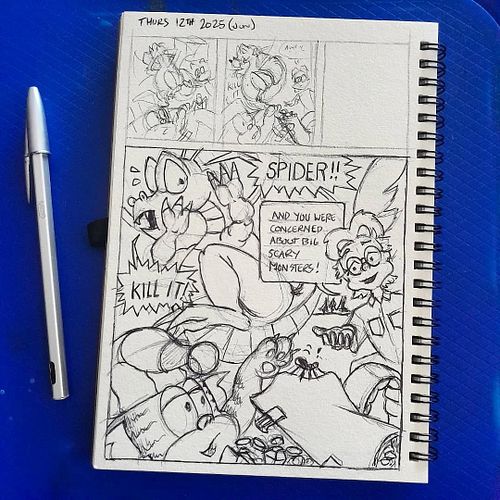 No one mentioned to Red there might be spiders on their camping trip! #visualdiary #ballpointpenart #cartoonart #humanartist ...