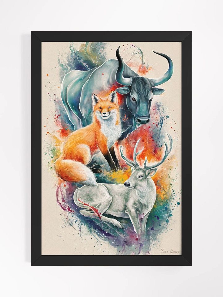 Framed Colorful Mystic Vixen Stag and Bull Art Print product image (1)