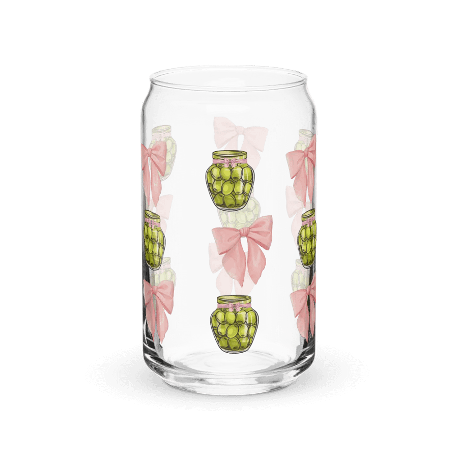 Olives and Bows Girly Print Glass Can Cup With Or Without Lid product image (8)