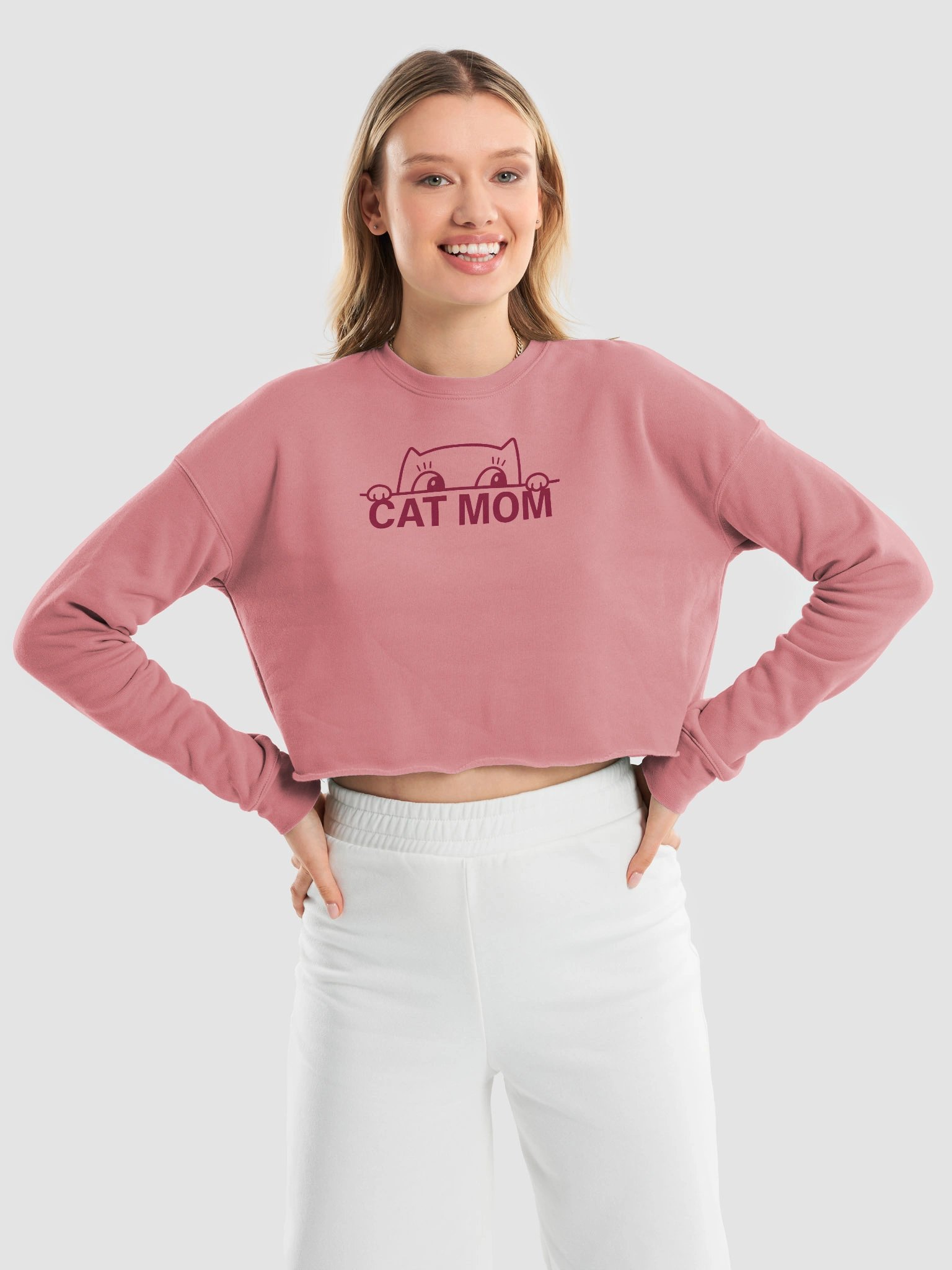 Funny Cat Mom Crop Top – Playful Peeking Kitty Pet Lover Shirt product image (9)
