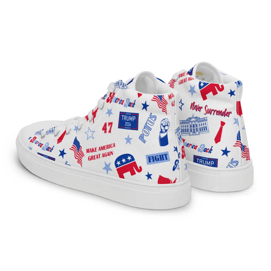 Trump 2024 Republican Patriot Make America Great Again White Pattern High Top Canvas Shoes for men product image (6)