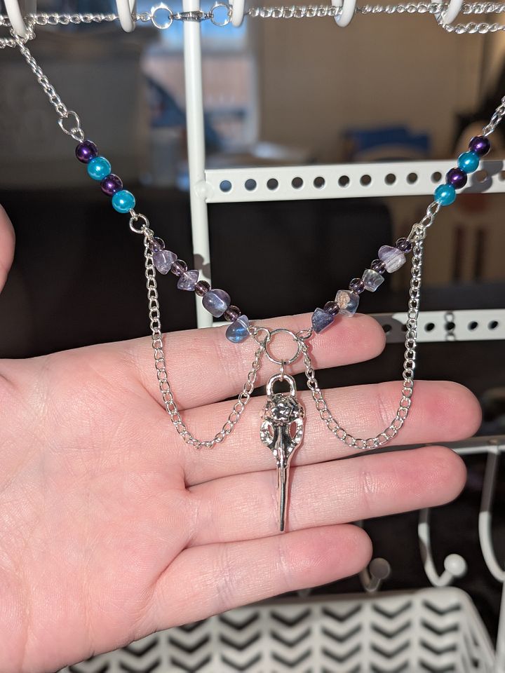 Crystal Necklace with Raven Skull Charm! product image (1)