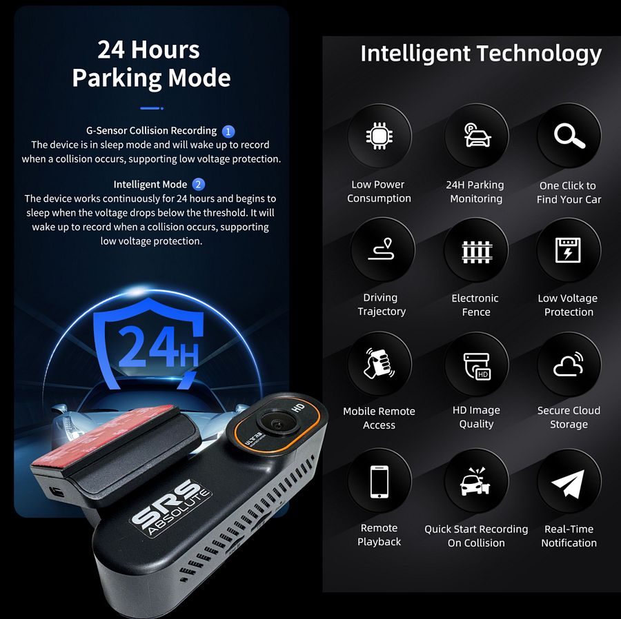 SRS ABSOLUTE 2K 4G DashCam| 24x7 Remote Audio-Video Monitor | Download/Playback/Livestream| GPS Tracking | Geo-Fence | Hyper Lapse | G-Sensor| Motion Sensor| 1TB MicroSD support (1 Channel S2 2K 4G) product image (4)