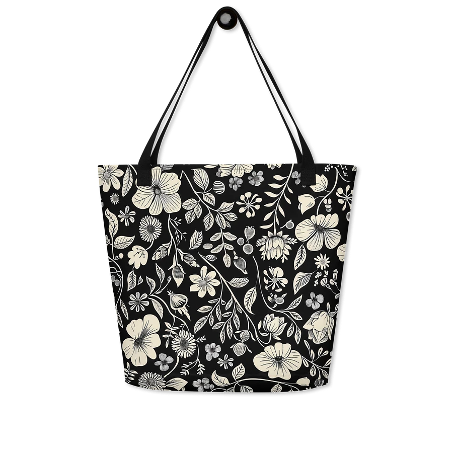 Tote Bag: Elegant Floral Pattern Black and White Chic Style product image (8)