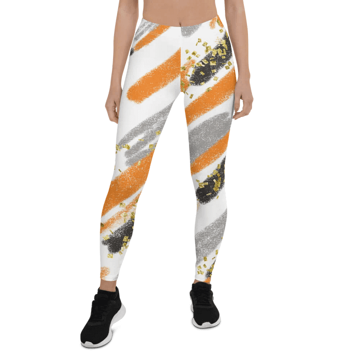 Black Orange abstract vintage print leggings product image (2)