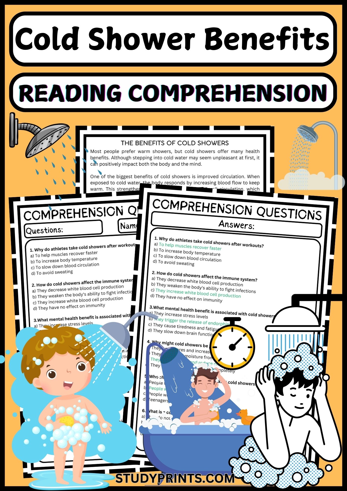 Cold Shower Benefits Reading Comprehension with Multiple-Choice Questions product image (1)