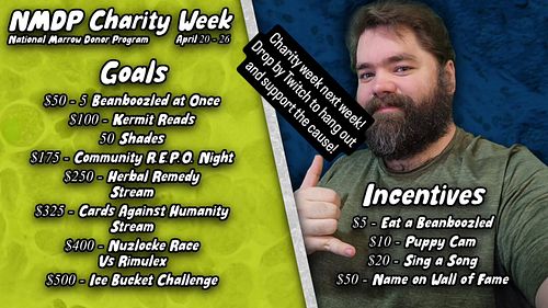 April 20-26 NMDP charity week on Twitch! Shoutout to @jointhrone for sponsoring the event!
.
.
.
.
.
#charity #charitystream ...