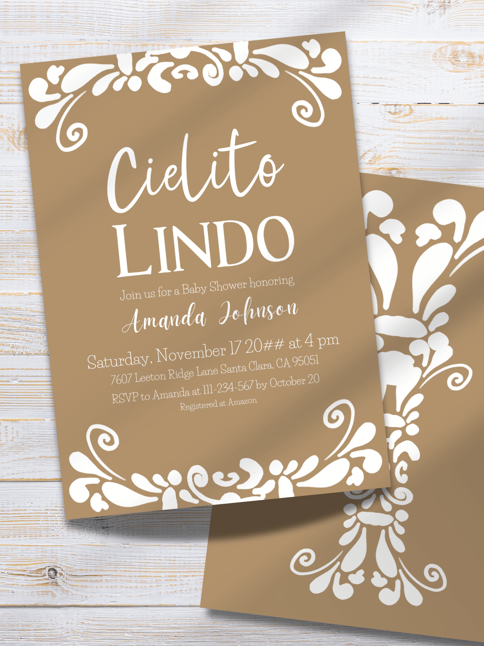 Cielito Lindo Baby Shower Invitation Template for your Talavera Inspired Mexican Fiesta Party - Beige Gender Neutral Printable Invite product image (4)