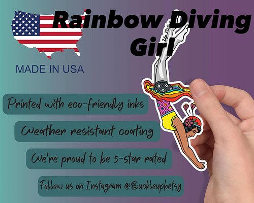 ✨Check out our latest Diving Girl 🌈  on the Etsy shop 
#youneednewstickers  #divinggirl  #rainbow #buckleupbetsy