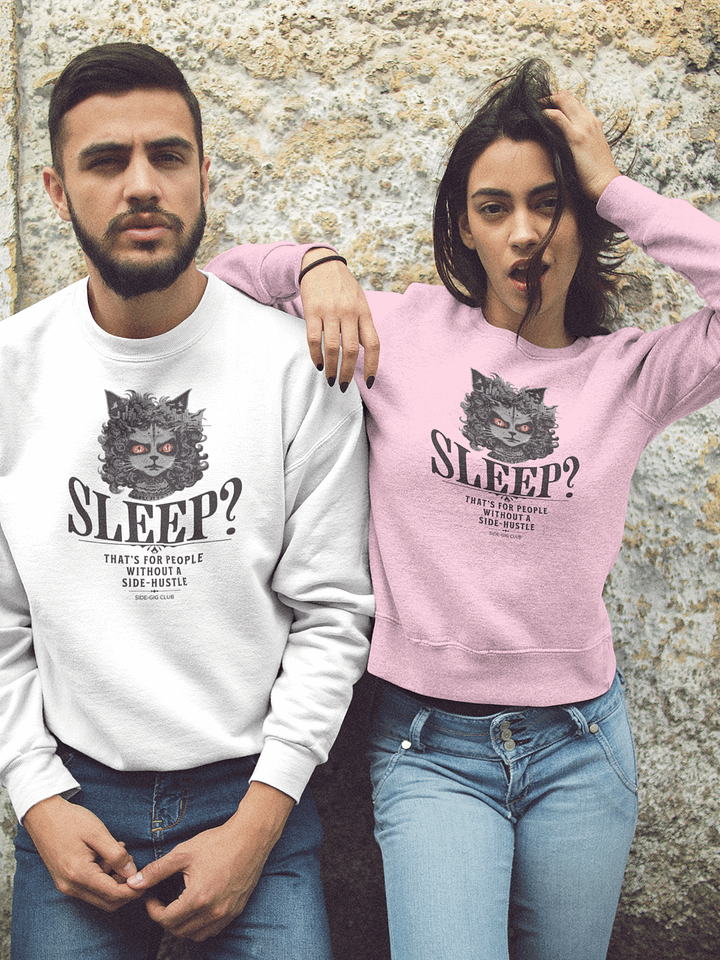 Sleepless Hustle: No Sleep, Just Side-Gigs Crewneck Sweatshirt in Vivid Black product image (1)