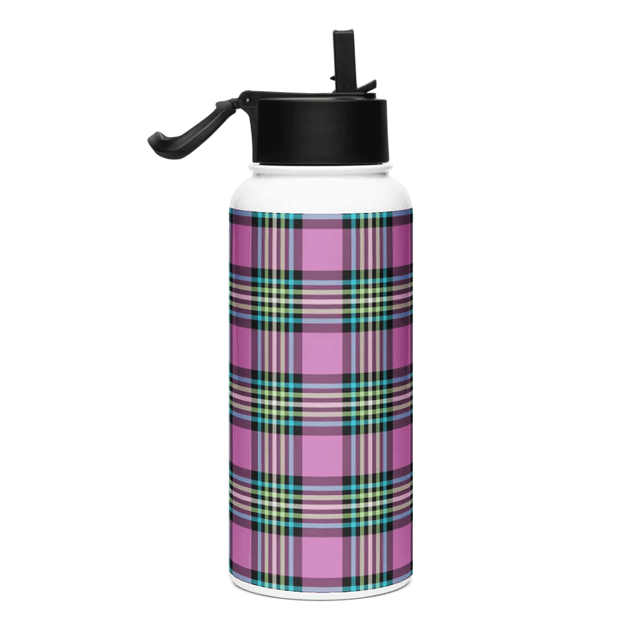 Purple Orchid and Turquoise Plaid Water Bottle product image (1)