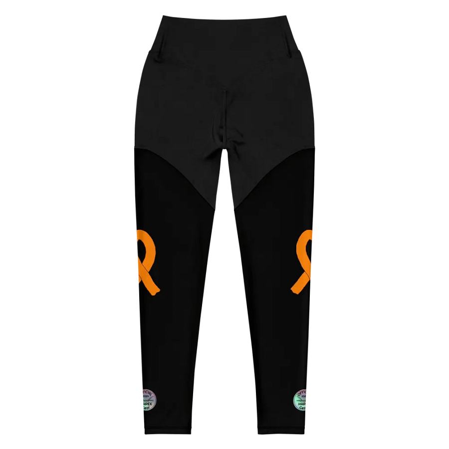 White HApex Gear White Logo Cancer Awareness Orange Ribbon. Black Sports Leggings product image (6)