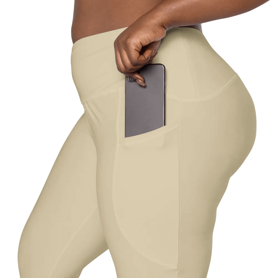 Plain Light Yellow Light Summer Women's High Waisted Premium Crossover Leggings with Pockets by Treasure Pie product image (9)