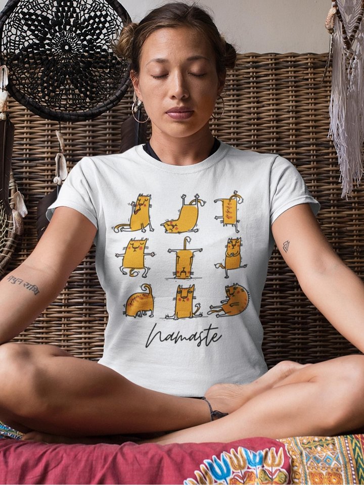 Namaste Funny Yoga Cat T-Shirt (light colors) product image (1)