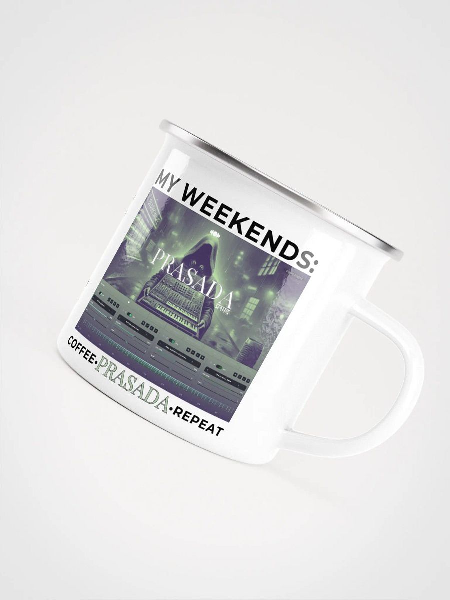 "My Weekends: Coffee, Prasada, Repeat" Enamel Coffee Mug product image (5)