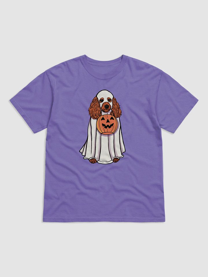 Funny Halloween Poodle(Red) T-Shirt | Funny Papillon Wearing a Ghost Costume and Holding a Pumpkin Basket product image (1)