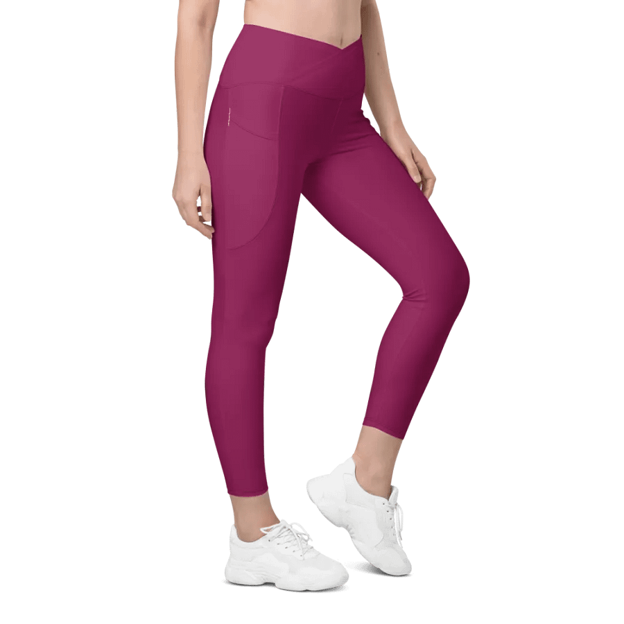 Plain Dark Plum Pink Light Summer Women's High Waisted Premium Crossover Leggings with Pockets by Treasure Pie product image (1)