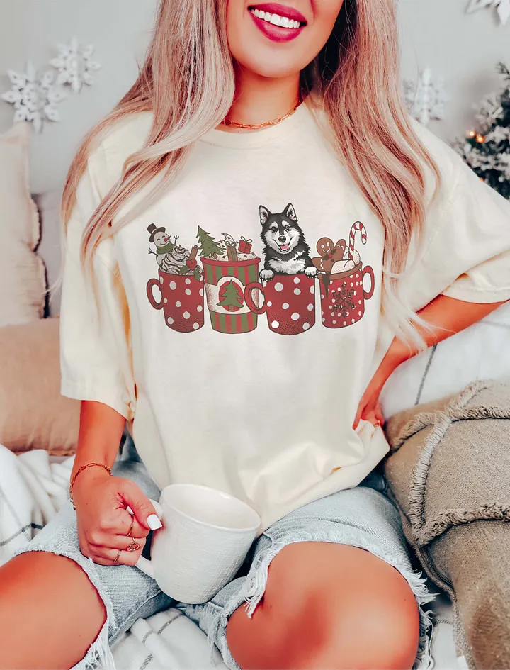 Cute Pomsky in a Christmas Cup T-Shirt | Funny Christmas Pup in a Cup product image (11)