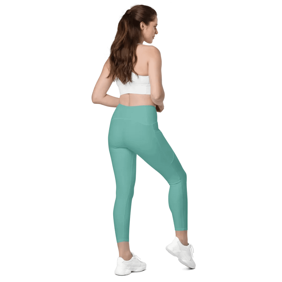 Plain Turquoise Green True Summer Women's High Waisted Premium Crossover Leggings with Pockets by Treasure Pie product image (8)