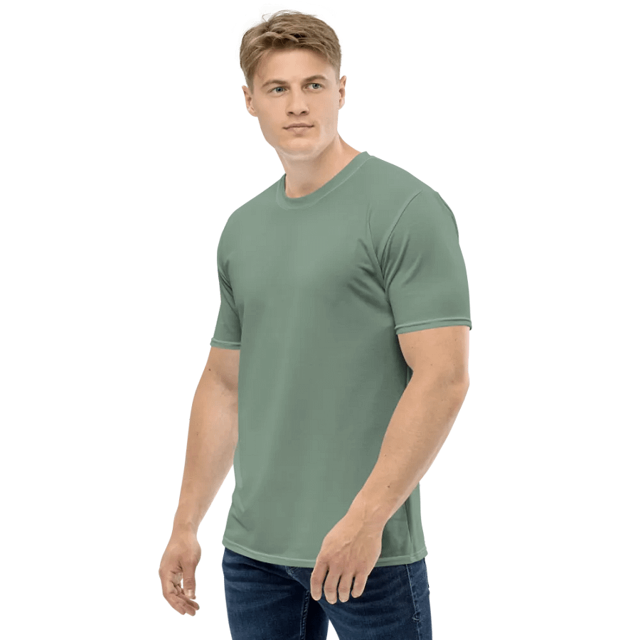 Plain Medium Sage Green Soft Summer Men's Crewneck Polyester Heavyweight Premium T-Shirt by Treasure Pie product image (5)