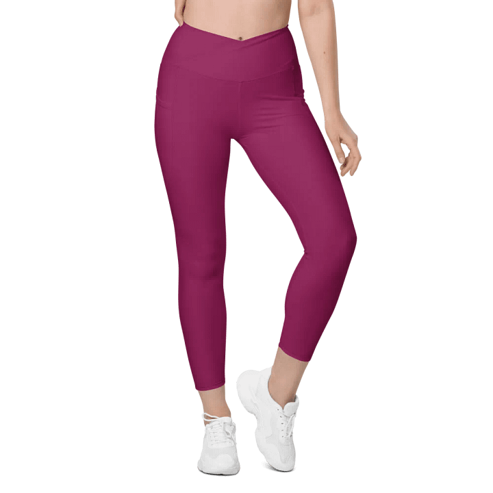 Plain Dark Plum Pink Light Summer Women's High Waisted Premium Crossover Leggings with Pockets by Treasure Pie product image (2)