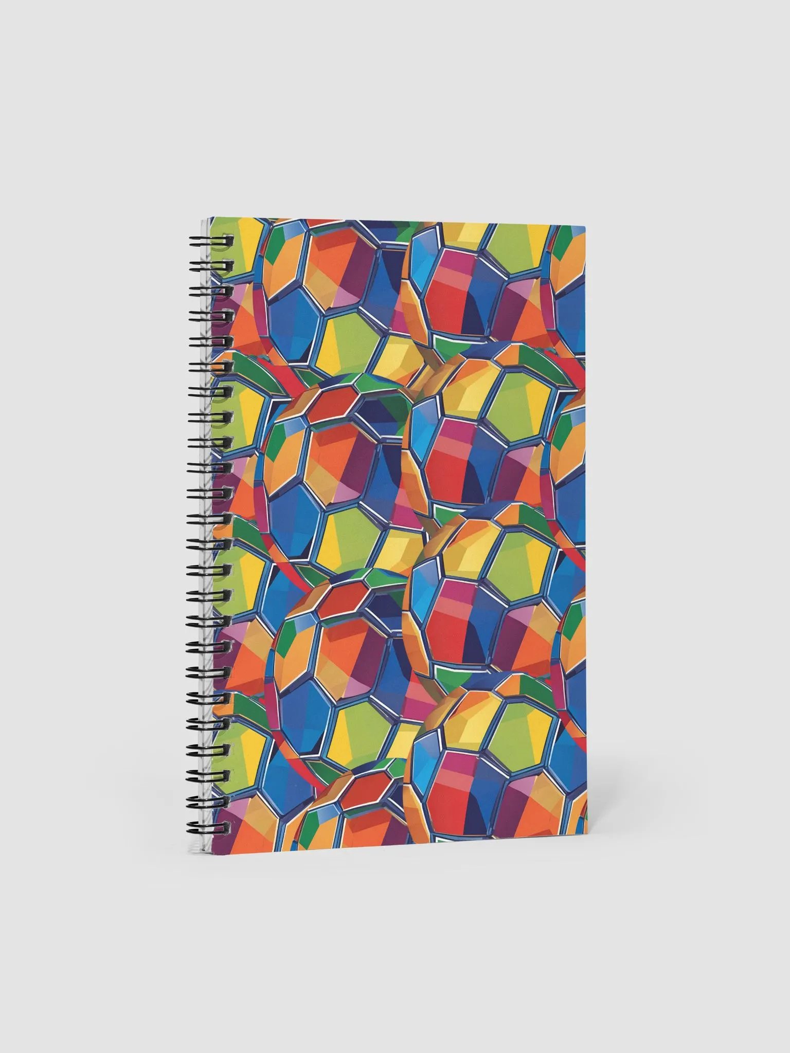 Geometric Multi-colored Patterned Soccer Balls Spiral Notebook product image (1)
