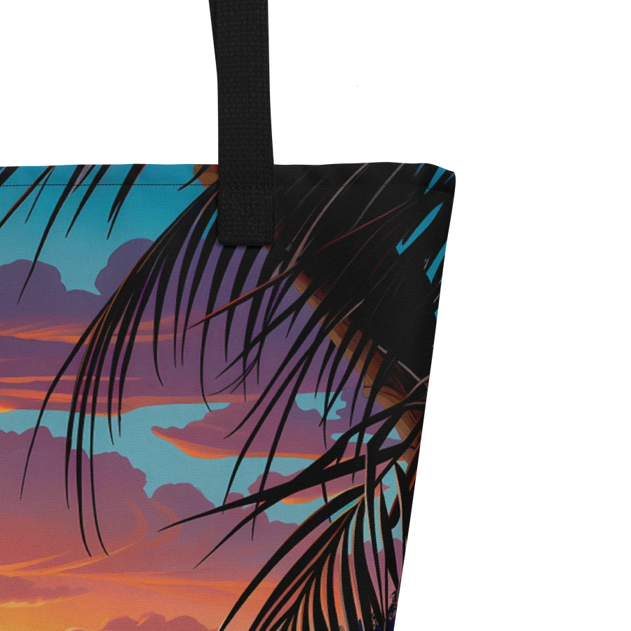 Tote Bag: Tropical Beach Sunset Swaying Palm Tree Leaves Ocean Waves Seascape Design product image (5)