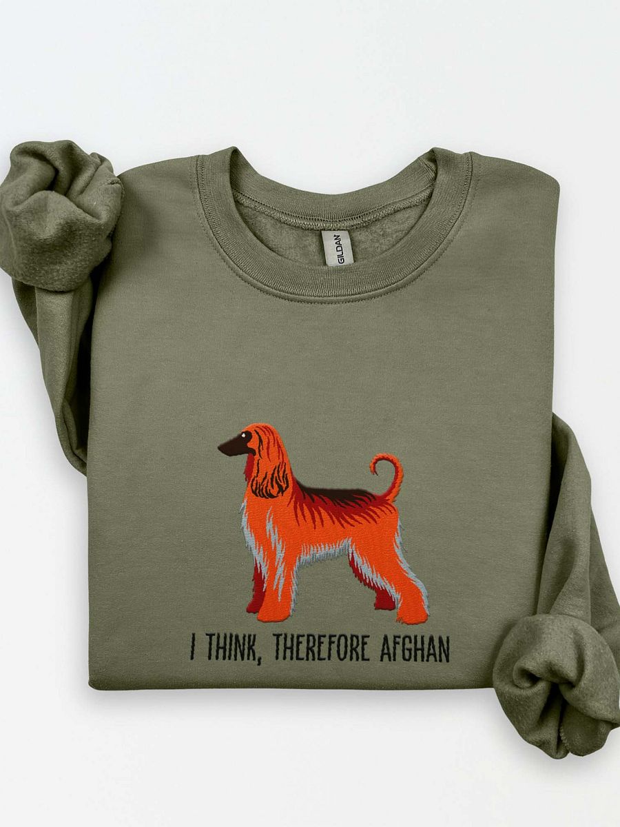 I Think Therefore Afghan Sweatshirt (Embroidered) of an Afghan Hound(Red) product image (1)