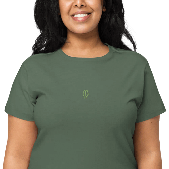 EXCLAIMING MENTALLY (monochrome green) embroidered waist length t-shirt product image (2)