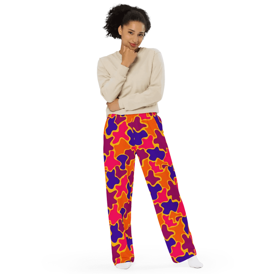 Multi Colored Pattern Blobs Unisex Wide leg Pants product image (11)
