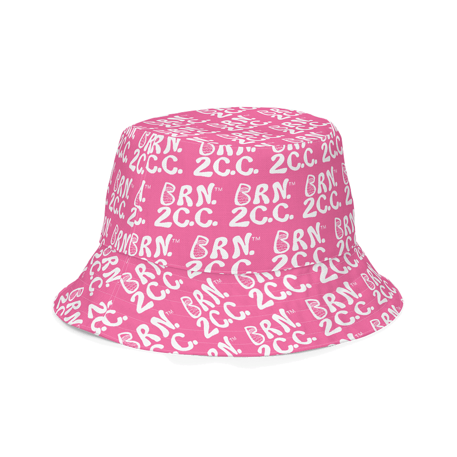 Adults Unisex | Reversible Bucket Hat | BOURNE to Cape Cod™ x BRN.2C.C.™ All-Over Logo Print | Coastal Style Sun Hat | Brilliant Rose & White product image (3)