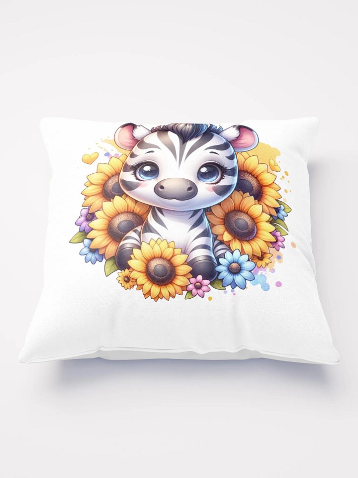 Cute zebra playing in the sunflowers pillow. product image (1)