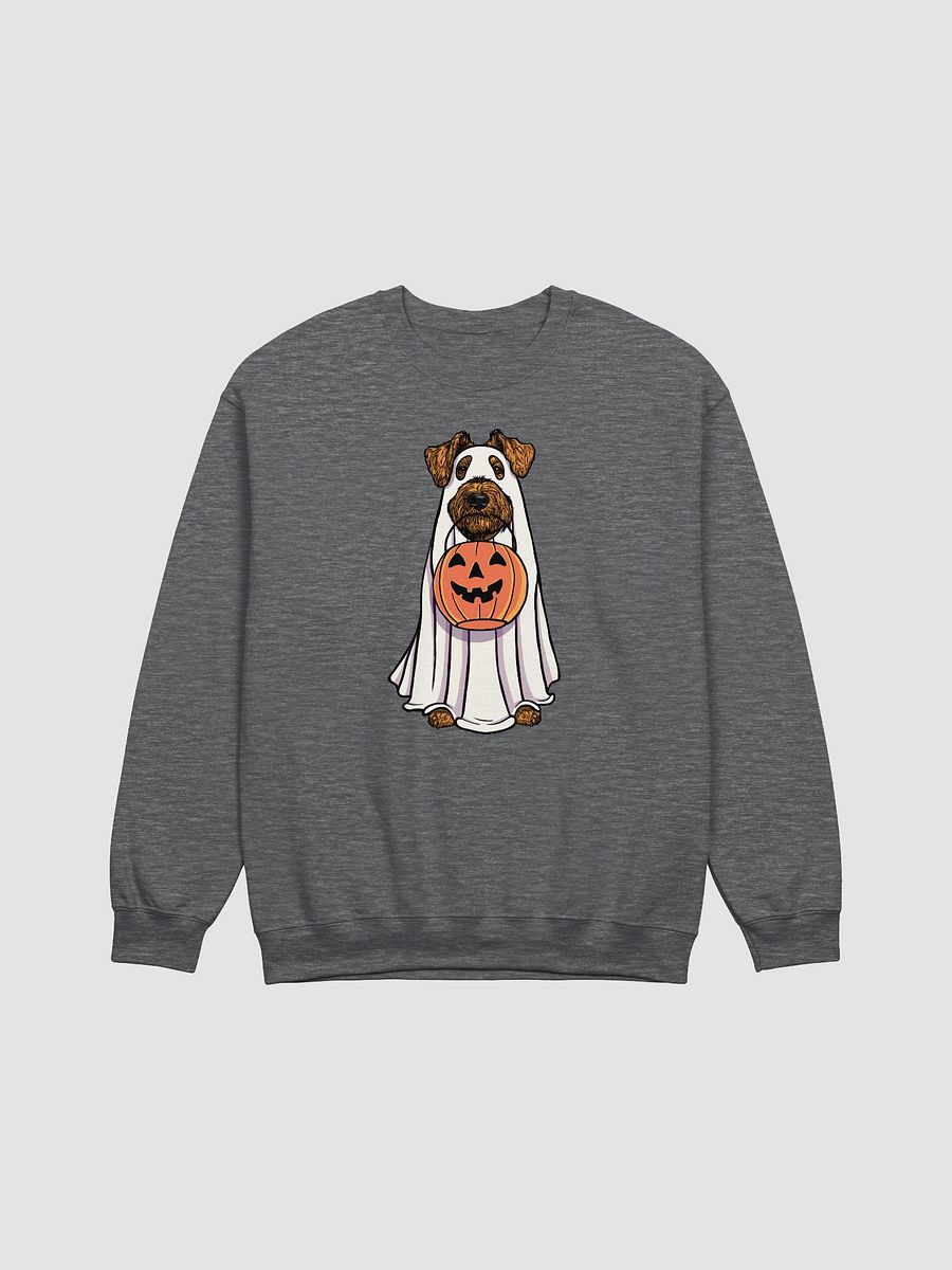 Funny Halloween Airedale Terrier Sweatshirt | Funny Airedale Wearing a Ghost Costume and Holding a Pumpkin Basket product image (7)