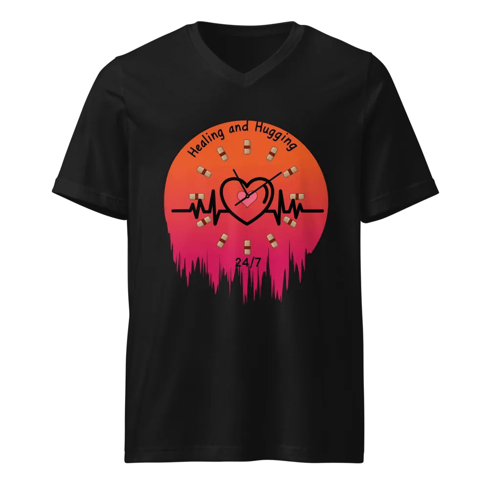 Healing and Hugging Clock Heart V-Neck Tee product image (1)