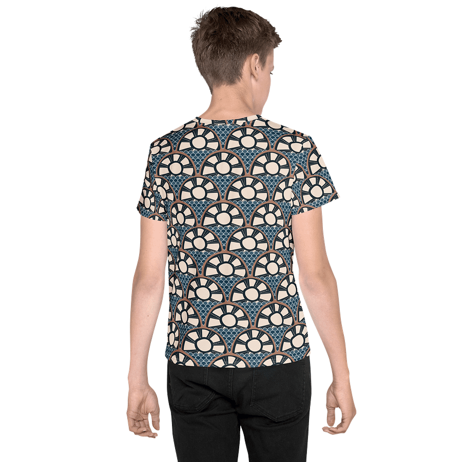 🌅 YOUTH | Boys’ | Art Deco Sunset & Waves Tee – All-Over Print | Coastal Explorer Edition 🧭 product image (4)