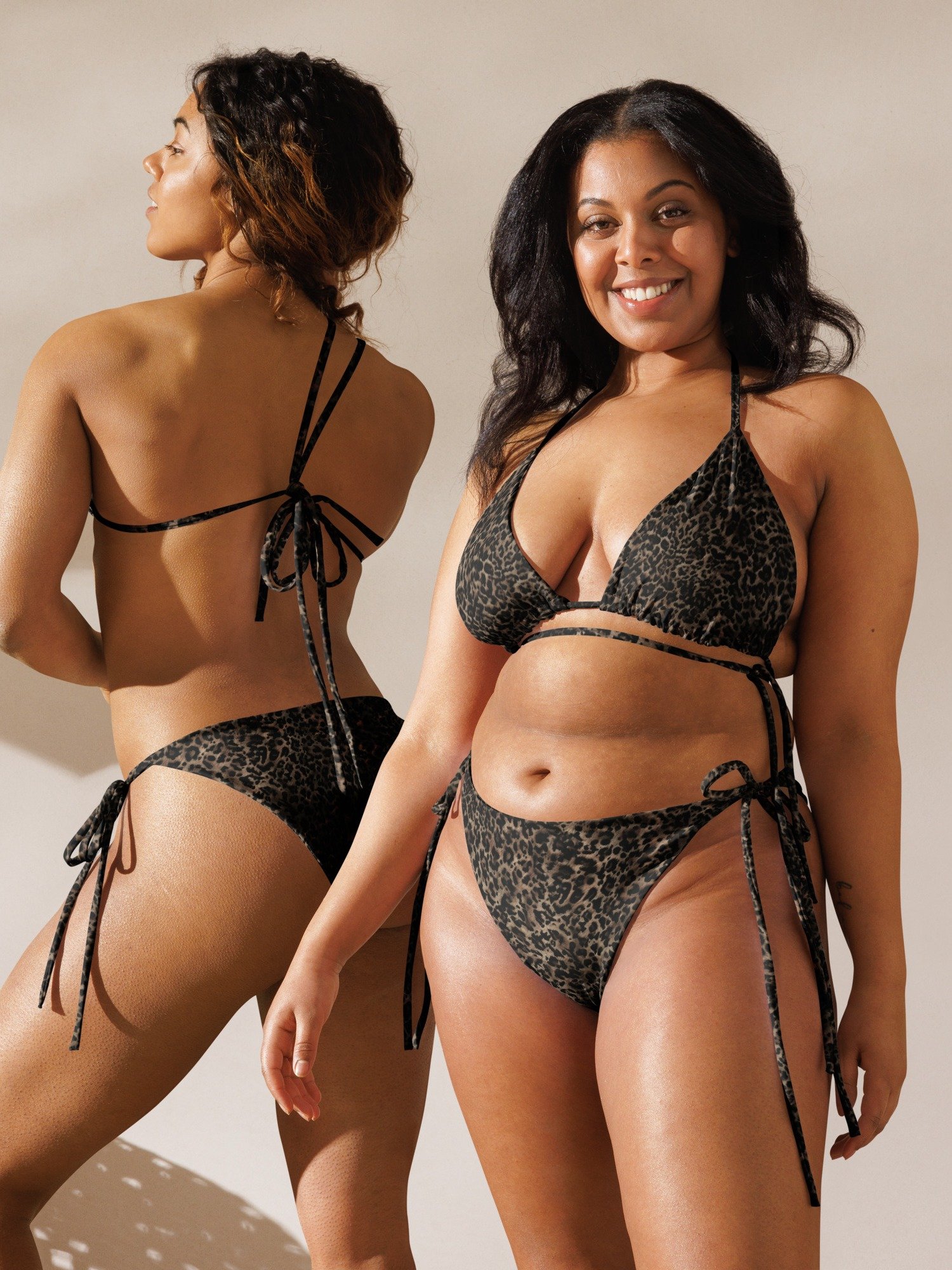 Recycled String Bikini Top "Chic Dark Brown Leopard" product image (6)